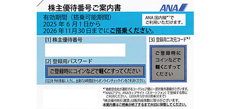 ANA 株主優待券 株主優待番号・パスワード メール送信